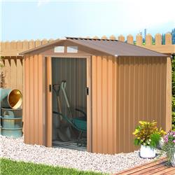 212 Main 845-030YL 7 x 4 x 6 ft. Outsunny Metal Storage Shed & Garden Tool Shed with 4 Vents for Airflow & 2 Easy Sliding Doors - Brown