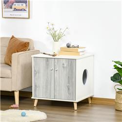 212 Main D31-030V80 PawHut Wooden Cat Litter Box Enclosure End Table with 2 Magnetic Doors Wide Tabletop