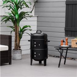 212 Main 846-089 16 in. Outsunny Vertical Charcoal Round Charcoal BBQ Smoker Grill with 2 Cooking Area Thermometer for Outdoor Camping Pi