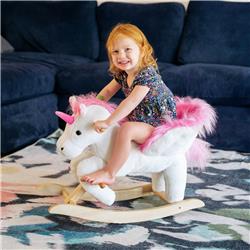 212 Main 330-076 Qaba Baby Rocking Wooden Plush Ride-On Horse for Toddlers kids