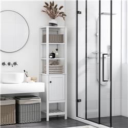 212 Main 370-132 Homcom Freestanding Wood Bathroom Storage Tall Cabinet Organizer Tower with Shelves & Compact Design - White