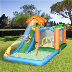 212 Main 342-060V80 Outsunny 6-in-1 Tropical Inflatable Water Slide Summer Theme Jumping Castle