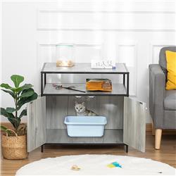 212 Main D31-023V80LG PawHut Cat Litter Box Enclosure&#44; Double-Door Nightstand with Storage Shelf&#44; Gray