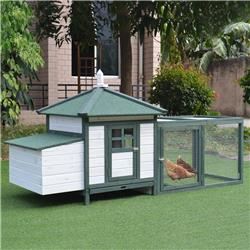 212 Main D51-092GN PawHut 77 in. Wooden Chicken Coop Hen House Poultry Cage with Weatherproof Roof&#44; Green