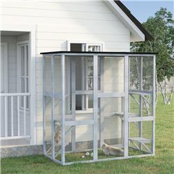 212 Main D32-004GY PawHut Large Catio Enclosure with Weather Protection&#44; 6 Cat Platforms - 71 x 38.5 x 71 in.