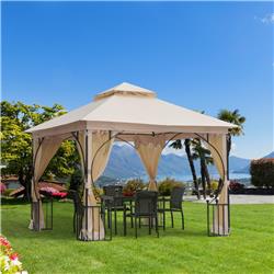 212 Main 84C-005V01 10 x 10 ft. Outsunny Patio Gazebo Canopy Outdoor Pavilion with Mesh Netting SideWalls&#44; Beige