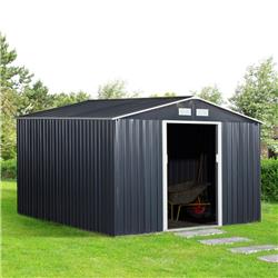 212 Main 845-031V02 11 x 9 ft. Outsunny Metal Storage Shed Garden Tool House with Double Sliding Doors - Dark Grey