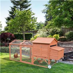 212 Main D3-0025 96.5 in. PawHut Chicken Tractor Wooden Chicken Coop with Wheels for Garden Backyard&#44; Natural