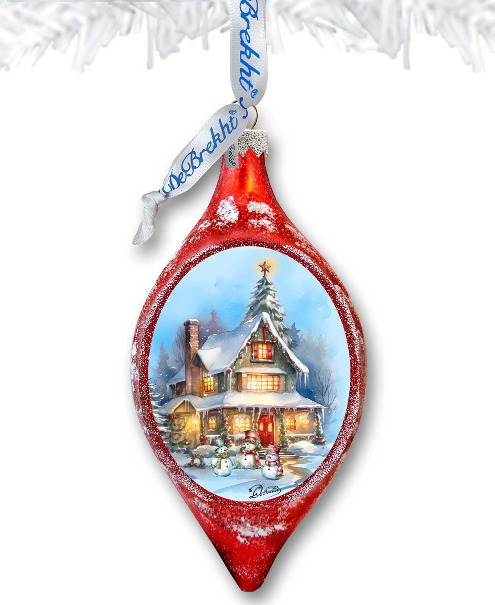 Designocracy 757-043 4 x 3 in. Red Christmas Cottage Drop Glass Ornament Christmas Decor