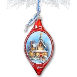 Designocracy 757-043 4 x 3 in. Red Christmas Cottage Drop Glass Ornament Christmas Decor