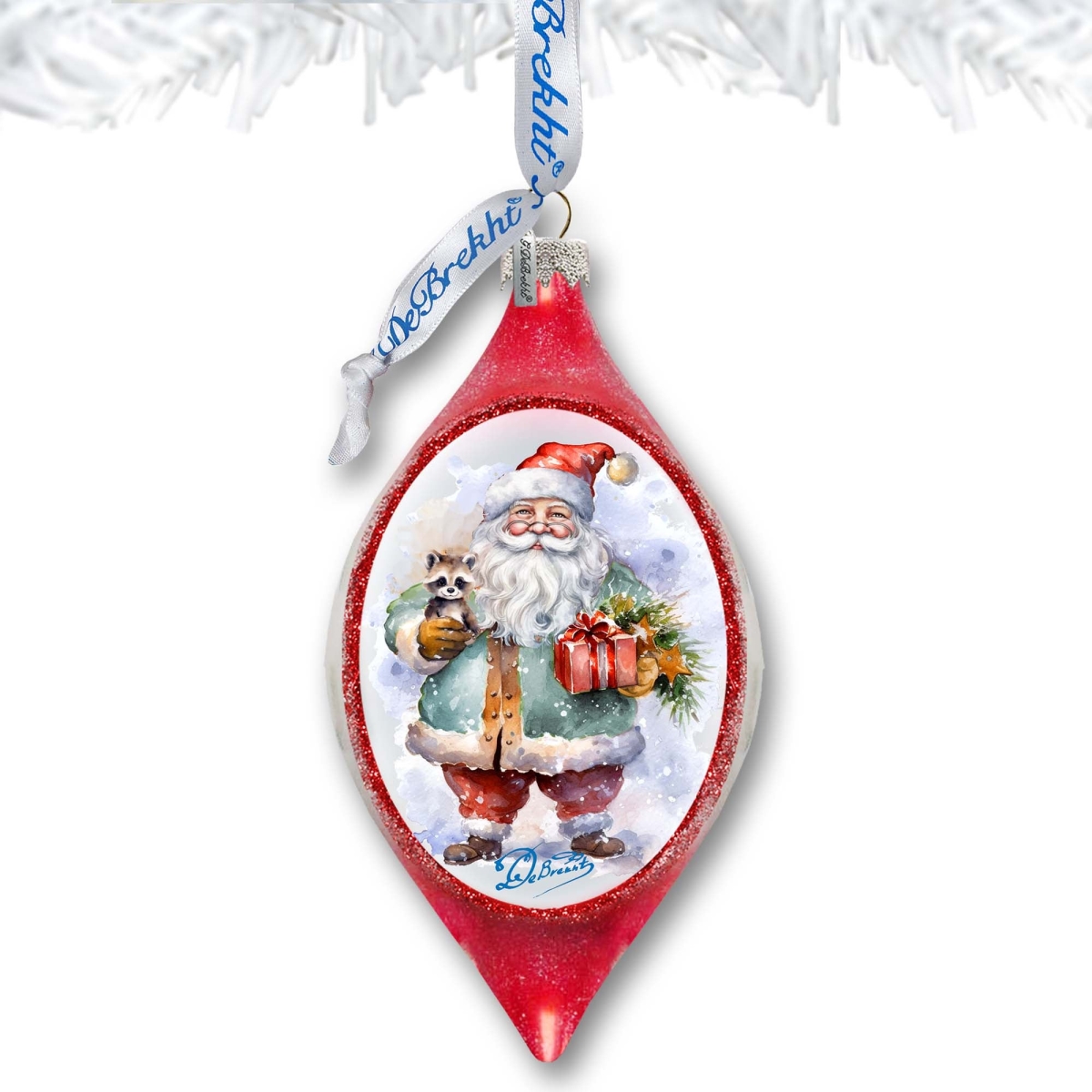 Designocracy 757-045 4 x 3 in. Santa Claus Presents Drop Glass Ornament Christmas Santa Snowman Decor