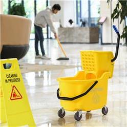 212 Main 720-022YL Homcom Commercial Mop Bucket with Side Press Wringer Cart on Wheels with Metal Handle - Yellow