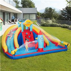212 Main 342-047V80 Outsunny 5-in-1 Inflatable Water Slide & Rocket Themed Kids Castle Bounce House