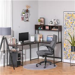 212 Main 836-344 Homcom L-Shaped Home Office Desk with Bottom Tower Shelf - Walnut & Brown