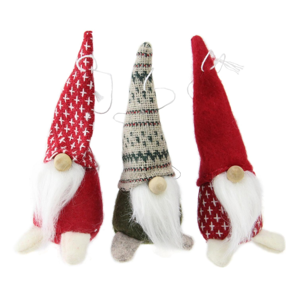 Northlight 32632748 4.25 in. Santa Gnome Christmas Ornament Decorations - Red & Green&#44; Set of 3