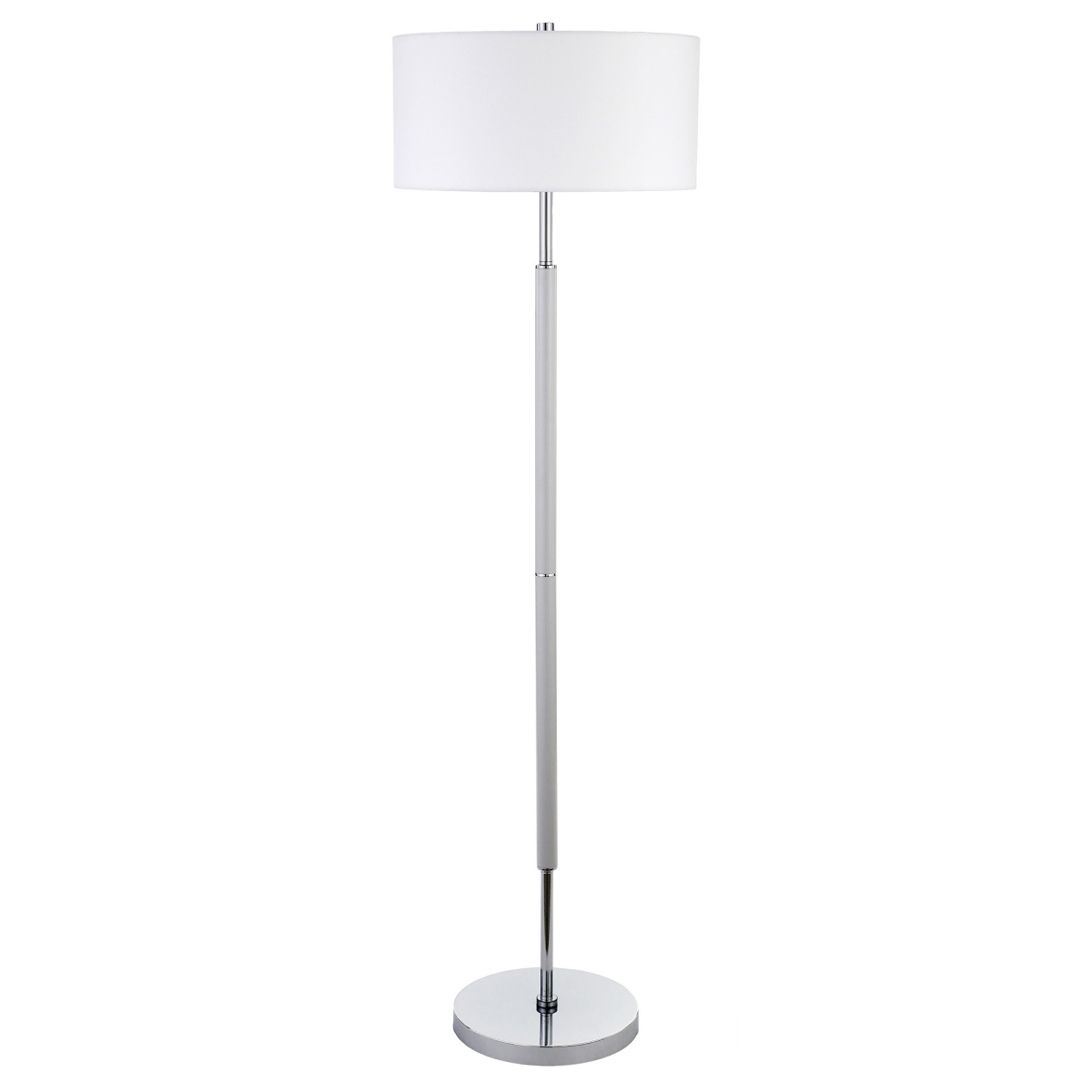 HomeRoots 523575 61 in. Two Light Traditional Shaped Floor Lamp with White Frosted Glass Drum Shade&#44; Nickel