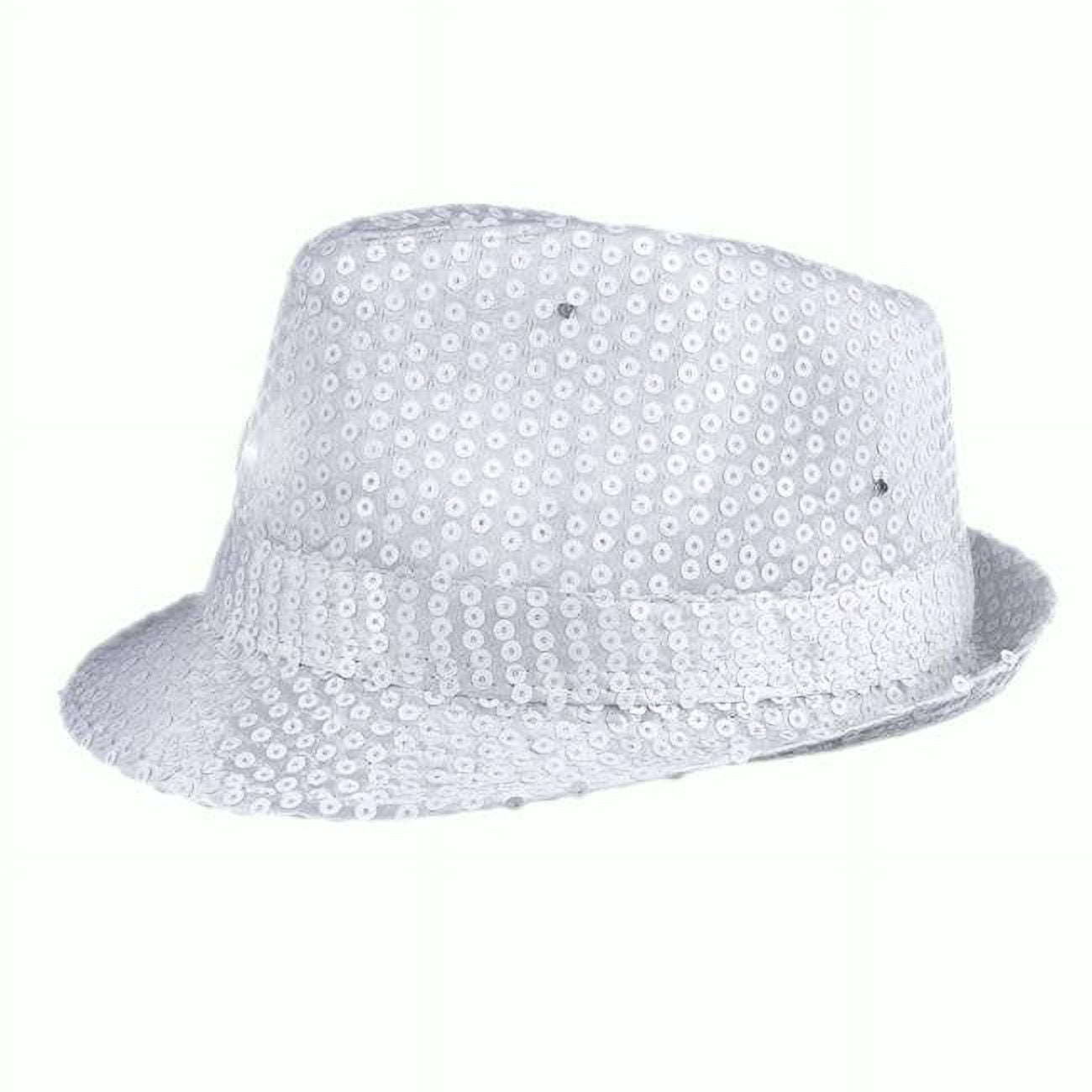 blinkee 3995447 Light Up LED Flashing Fedora Hat with Sequins&#44; White
