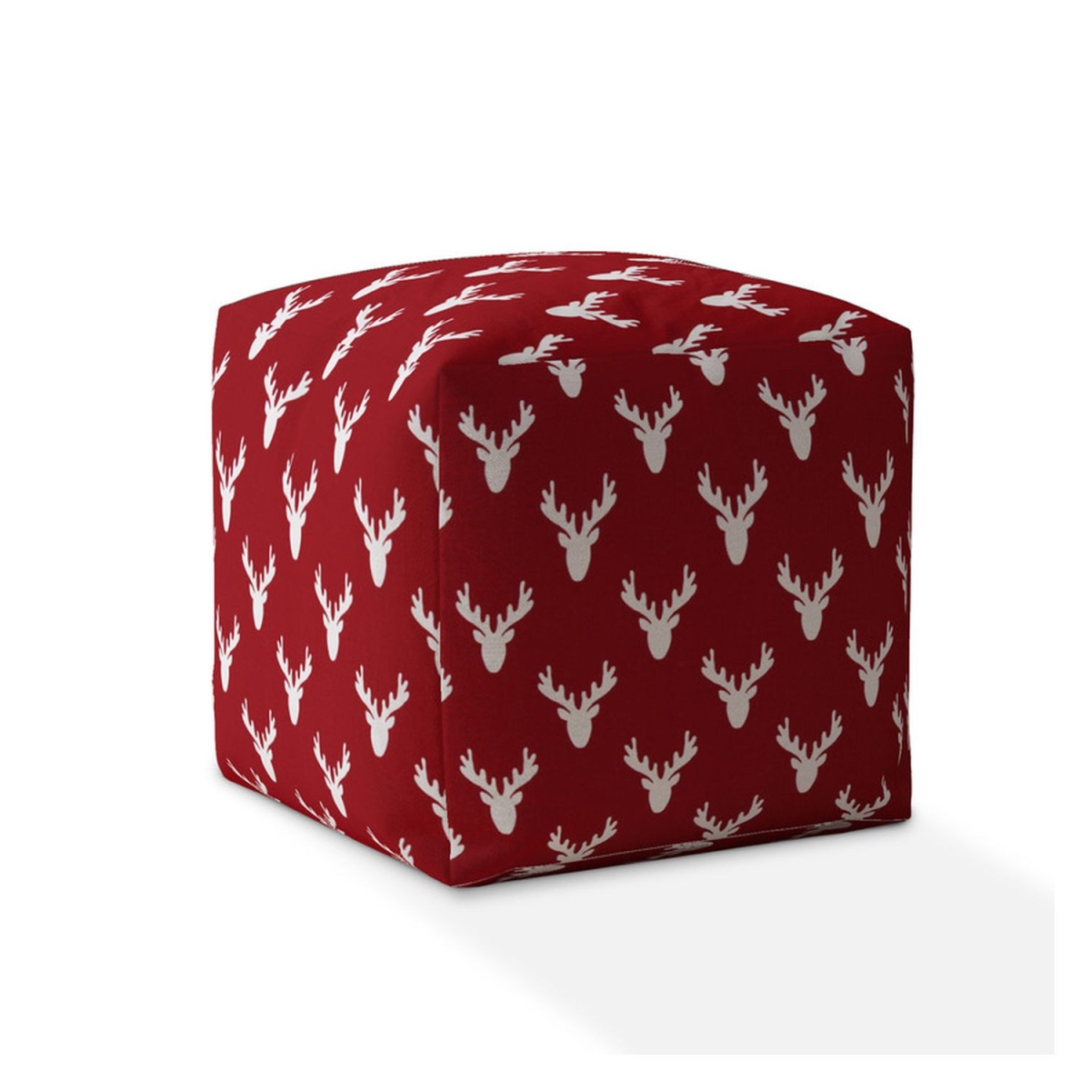 HomeRoots 518483 17 x 17 x 1 in. Red & White Cotton Stag Pouf Cover