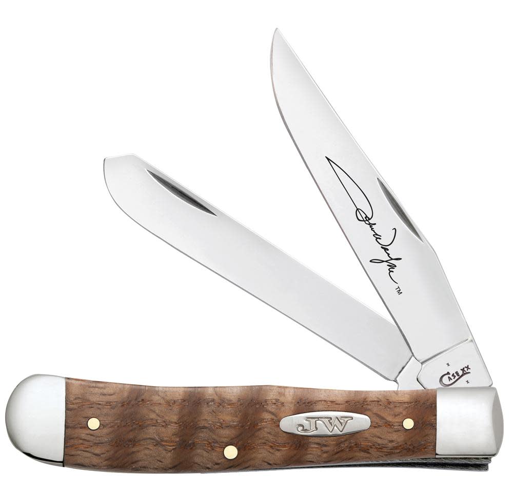 Case Cutlery CAS-10703 John Wayne Smooth Curly Oak Trapper Pocket Knife - 7254 Stainless Steel