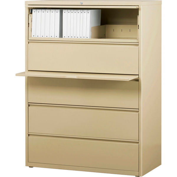 Hirsh Industries B691069 42 in. HL10000 Series Lateral File with 5-Drawer - Putty