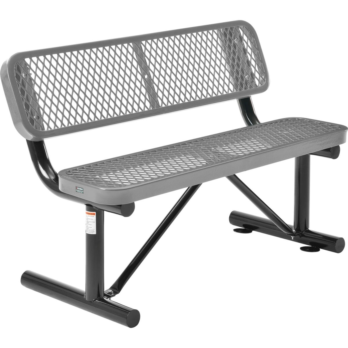 GLOBAL INDUSTRIES Global Industrial 695743GY 4 ft. Outdoor Steel Bench with Backrest & Expanded Metal - Gray