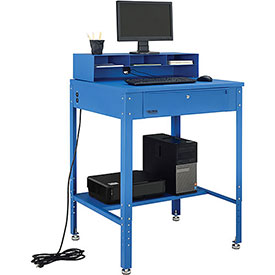 GLOBAL INDUSTRIES 319355 Shop Desk with Pigeonhole Compartments&#44; Flat Top 34.5 x 30 x 38 to 42.5 in. - Blue