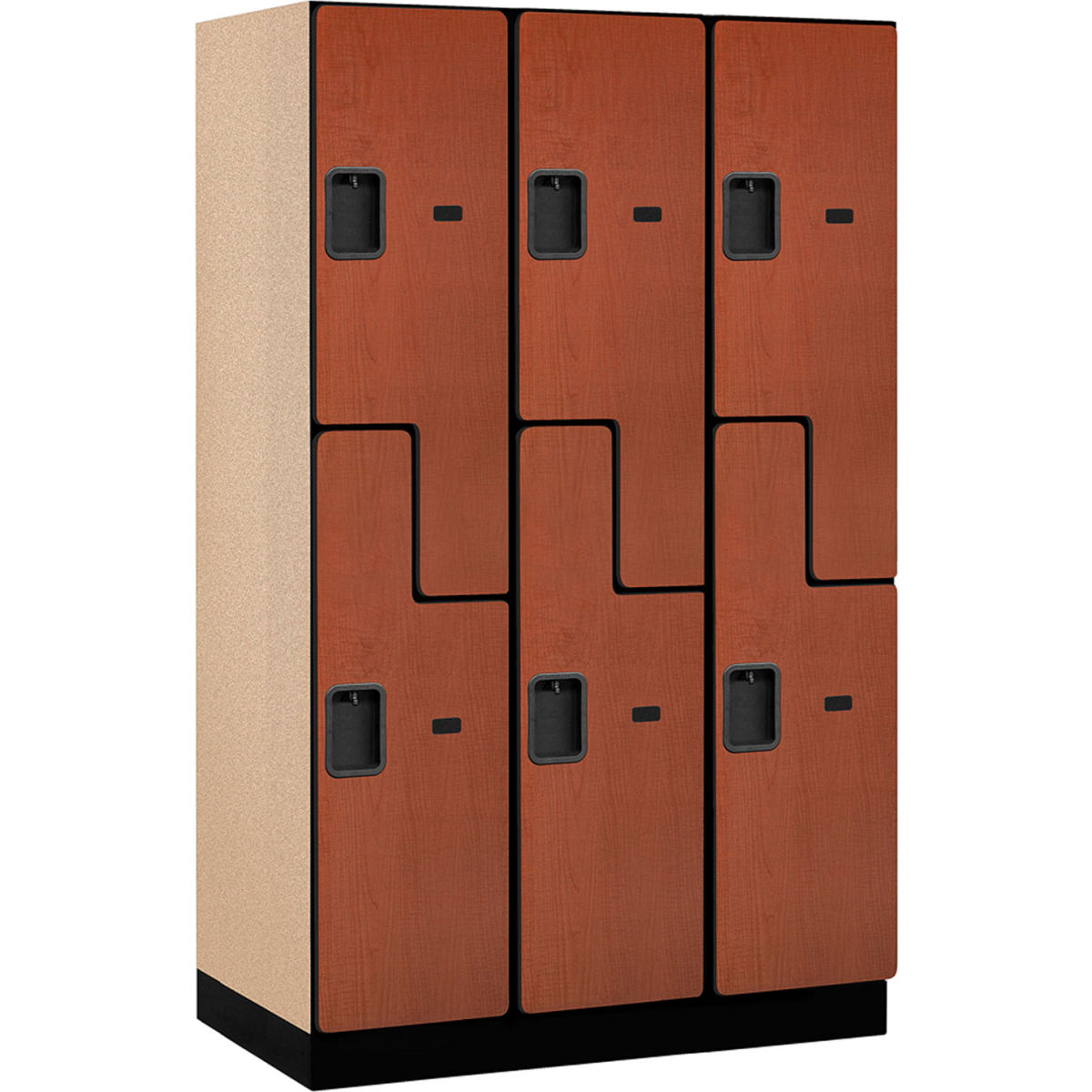 Salsbury Industries B2177490 Assembled Double Tier 6 Door Extra Wide Designer Wood Locker&#44; Cherry - 15 x 21 x 72 in.