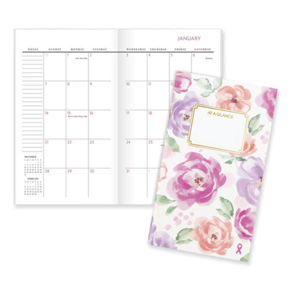 AT-A-GLANCE AAG1675F021 6.25 x 3.75 in. Floral Artwork decal Two-Year Monthly Planner&#44; Rose&#44; Purple & Orange
