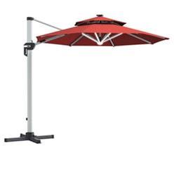 Total Tactic OP70376BUG 10 ft. 360 deg Rotation Aluminum Solar LED Patio Cantilever Umbrella without Weight Base, Dark Red