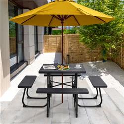 Total Tactic NP11265BKPlus Outdoor Picnic Table with 4 Benches & Umbrella Hole&#44; Black