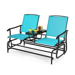 Total Tactic OP70357TU 2-Person Double Rocking Loveseat Sofs with Mesh Fabric & Center Tempered Glass Table&#44; Turquoise