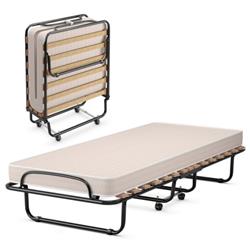Total Tactic HW69423BE Portable Folding Bed with Foam Mattress & Sturdy Metal Frame&#44; Beige