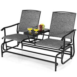 Total Tactic OP70357GR 2-Person Double Rocking Loveseat Sofs with Mesh Fabric & Center Tempered Glass Table&#44; Gray