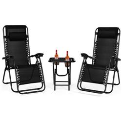 Total Tactic OP3475BK Folding Portable Zero Gravity Reclining Lounge Chair Table Set, Black - 3 Piece