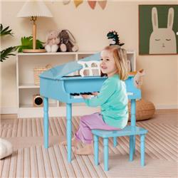 Total Tactic MU10035NY 30-Key Wood Grand Kids Toy Piano with Bench & Music Rack&#44; Blue