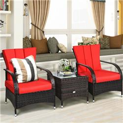 Total Tactic HW63762RE Rattan Coffee Table Set Chair, Red - 3 Piece