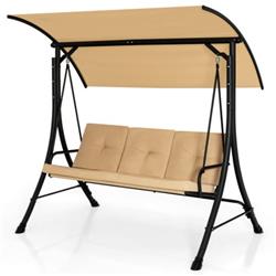 Total Tactic NP10693MS 3-Seat Outdoor Porch Swing with Adjustable Canopy & Padded Cushions&#44; Beige