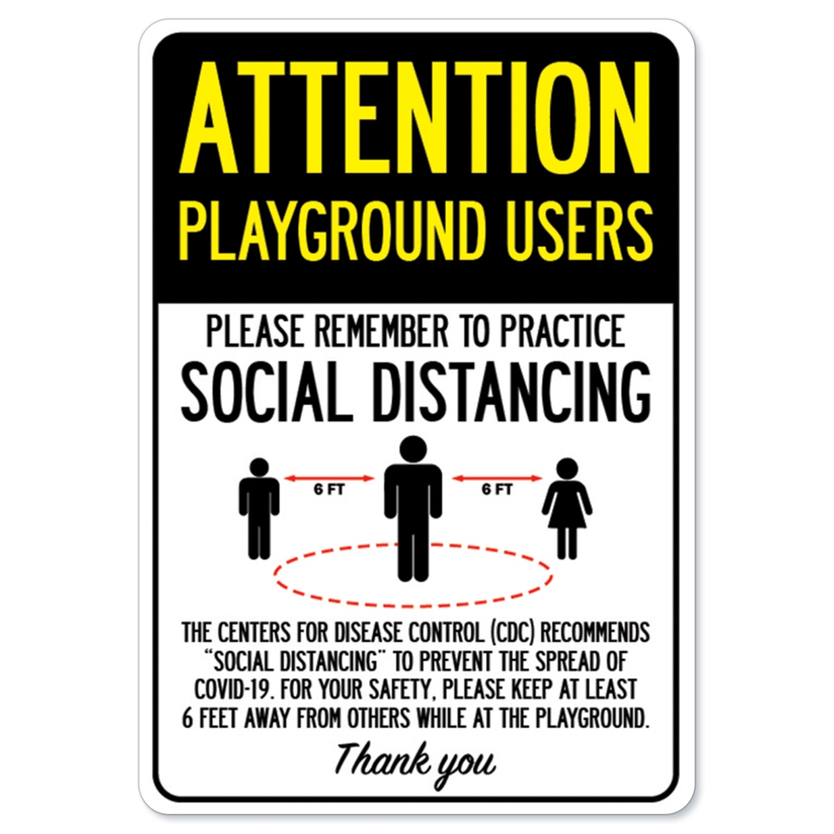 Amistad Covid-19 Notice Sign - Attention Playground Users Practice Social Distancing