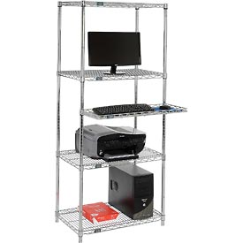 Alfred Music 4-Shelf Wire Computer Workstation with Cantilever Tray - Chrome