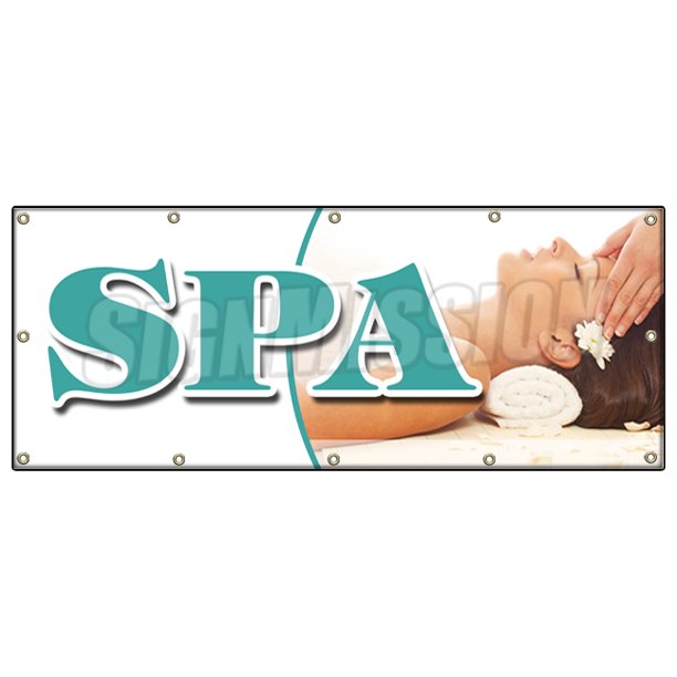 Amistad 36 x 96 in. Spa Banner Sign - Deep Tissue Swedish Aromatherapy Facial Reflexology