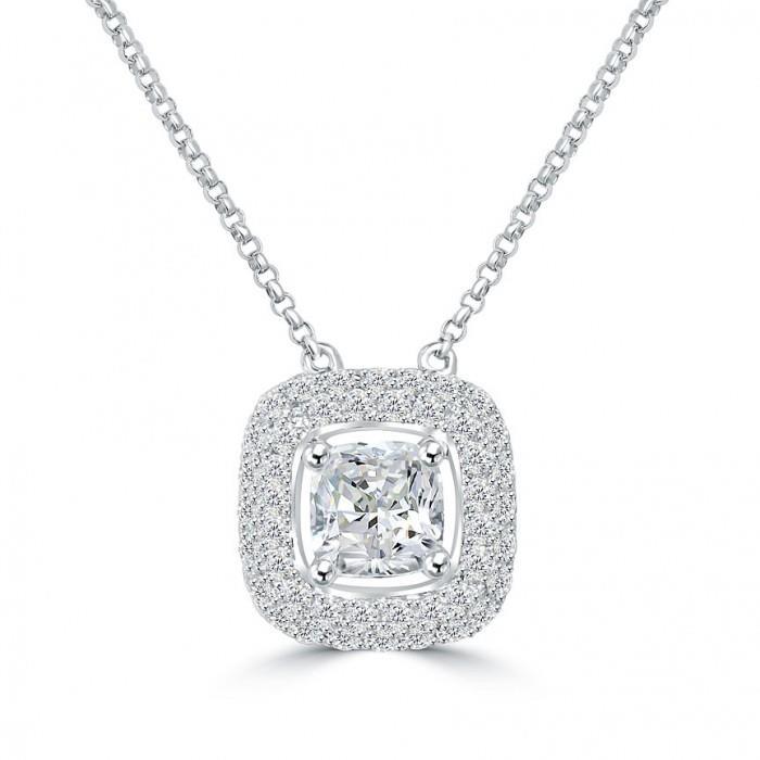 Glitter 1.25 CT 14K Womens White Gold Diamond Pendant Necklace