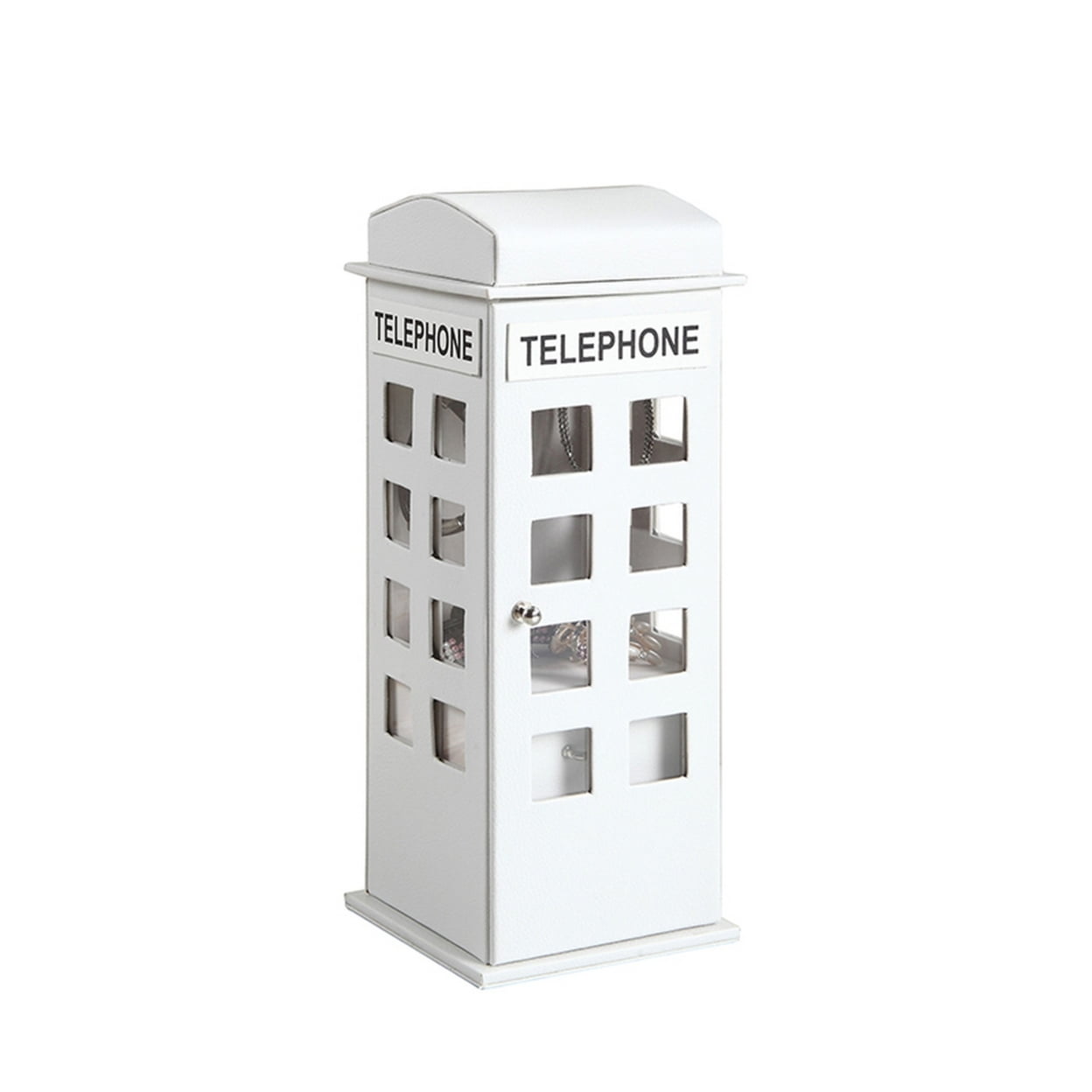 EyeCatcher Telephone Booth Jewelry Box with 2 Drawers&#44; White