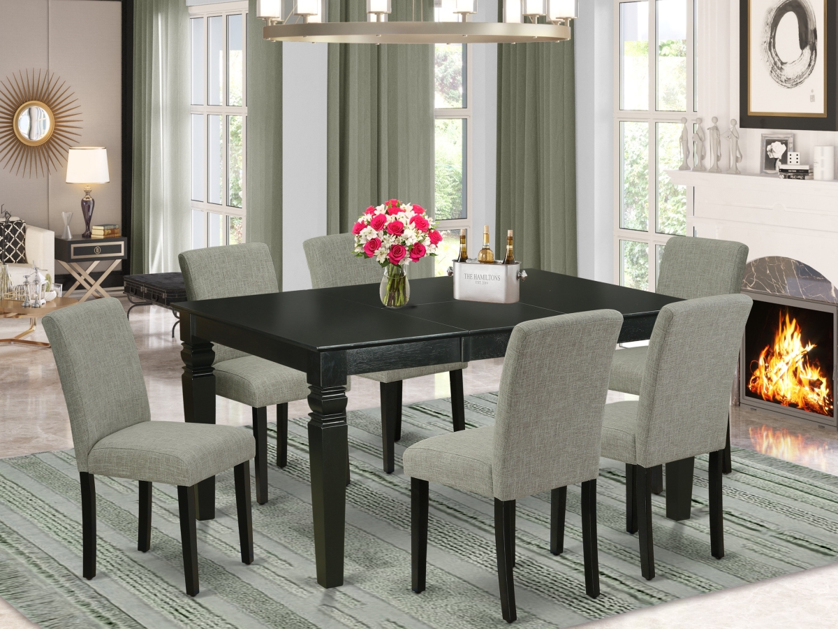 GSI Homestyles 42-60 in. Weston Rectangular Dinette Table with 18 in. Leaf & 6 Parson Chair with Black Leg & Linen Fabric - Shitake&#44; 7 Piec