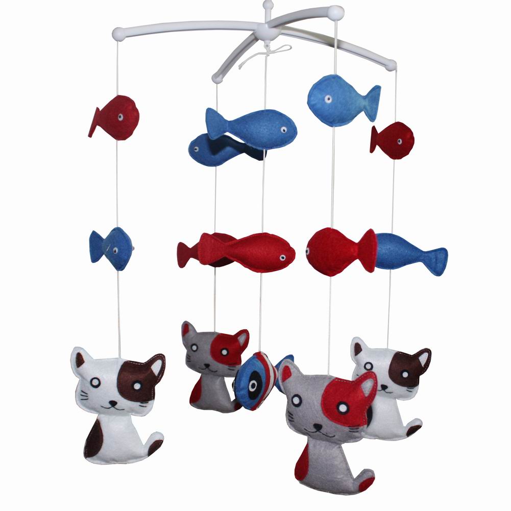 Angelfacehijo Handmade Cute Baby Crib Mobile Bed Bell Musical Mobile Hanging Nursery Decor&#44; Cat & Fish