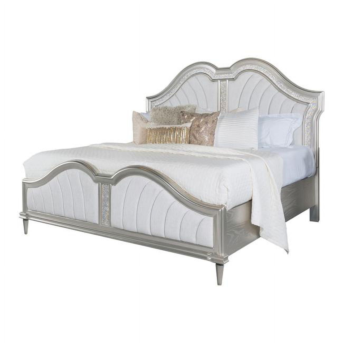 DeluxDesigns Upholstered Double Arched Nive Platform California King Size Bed&#44; Silver Oak & Off- White
