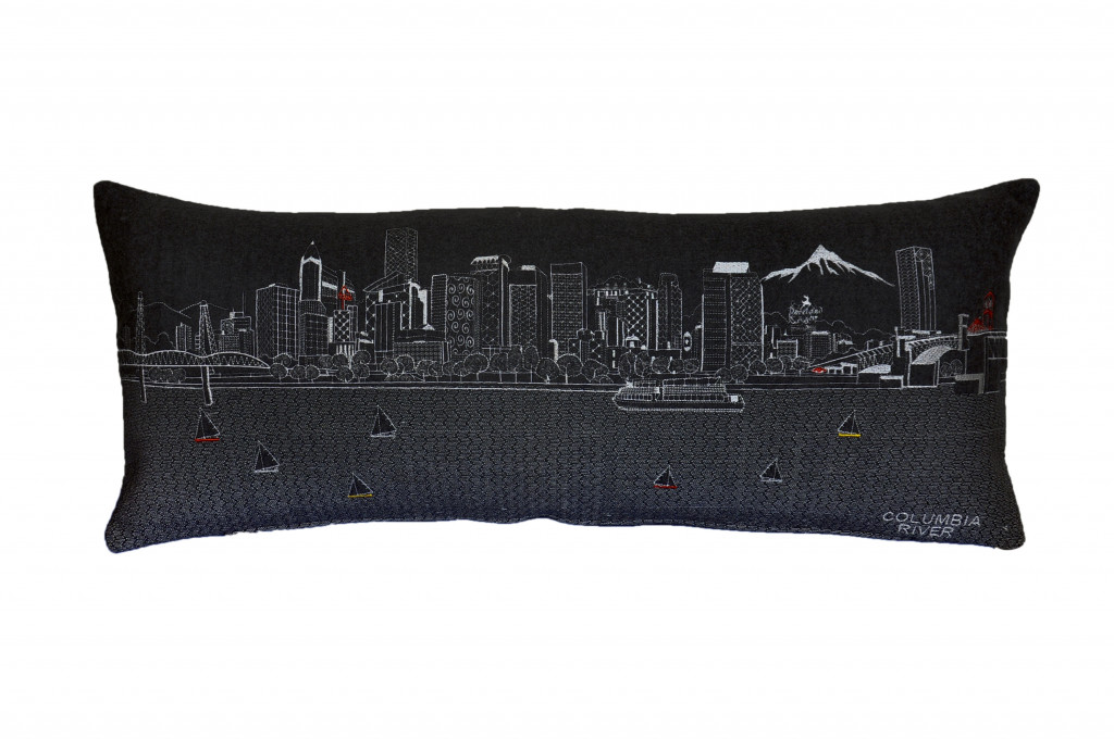PalaceDesigns 35 in. Portland Nighttime Skyline Lumbar Decorative Pillow&#44; Black & Grey