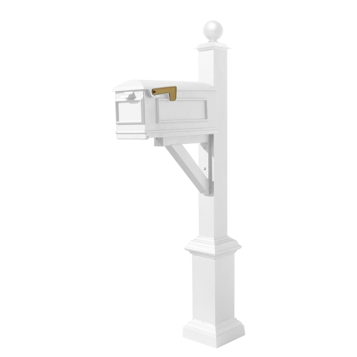 Qualarc WPD-SC2-S3-LM-3P-WHT Westhaven System with Lewiston Mailbox&#44; 3 Cast Plates Square Collar & Pineapple Finial - White