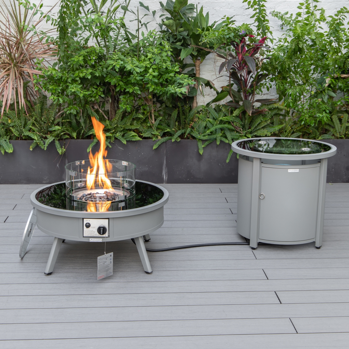 Patio Trasero 20 x 29 x 29 in. Walbrooke Patio Round Fire Pit & Tank Holder&#44; Grey