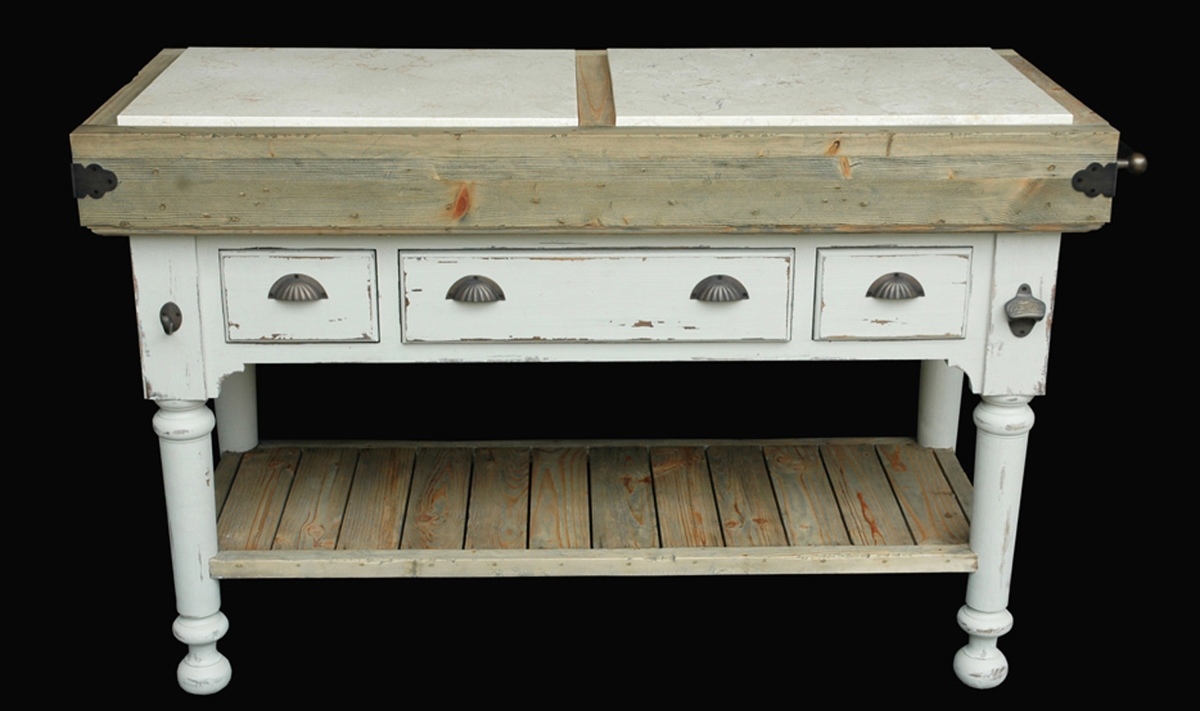 Made-to-Order Hardwood Marble Top 3 Drawer Kitchen Island&#44; Chaulk White