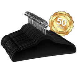 Long Lasting Luggage Flocked Velvet Clothes Hangers with Stainless Steel Swivel Hooks&#44; Black - 50 Piece